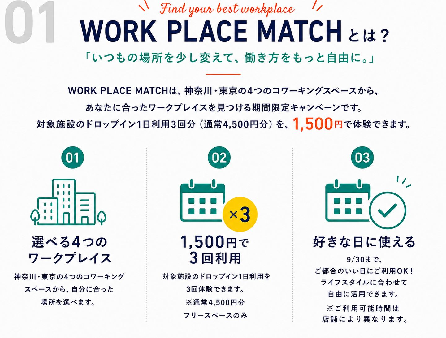 WORK PLACE MATCHとは？ 神奈川・東京の4つのコワーキングスペースから選べる期間限定キャンペーン